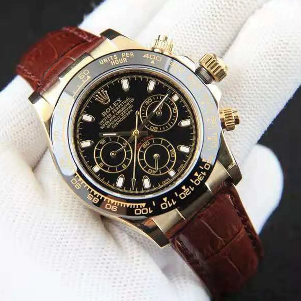 

Yellow Gold watches men 39mm Leatherwear automatic sweeping movement No battery strap Stainless steel small dials work
