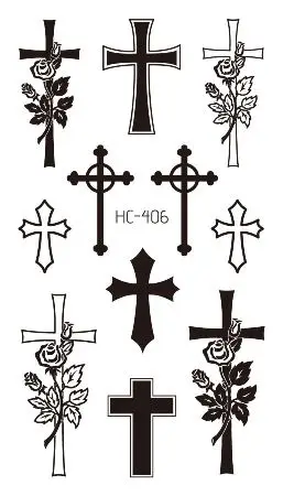 Временная тату-наклейка с черным крестом водостойкая для мужчин и женщин