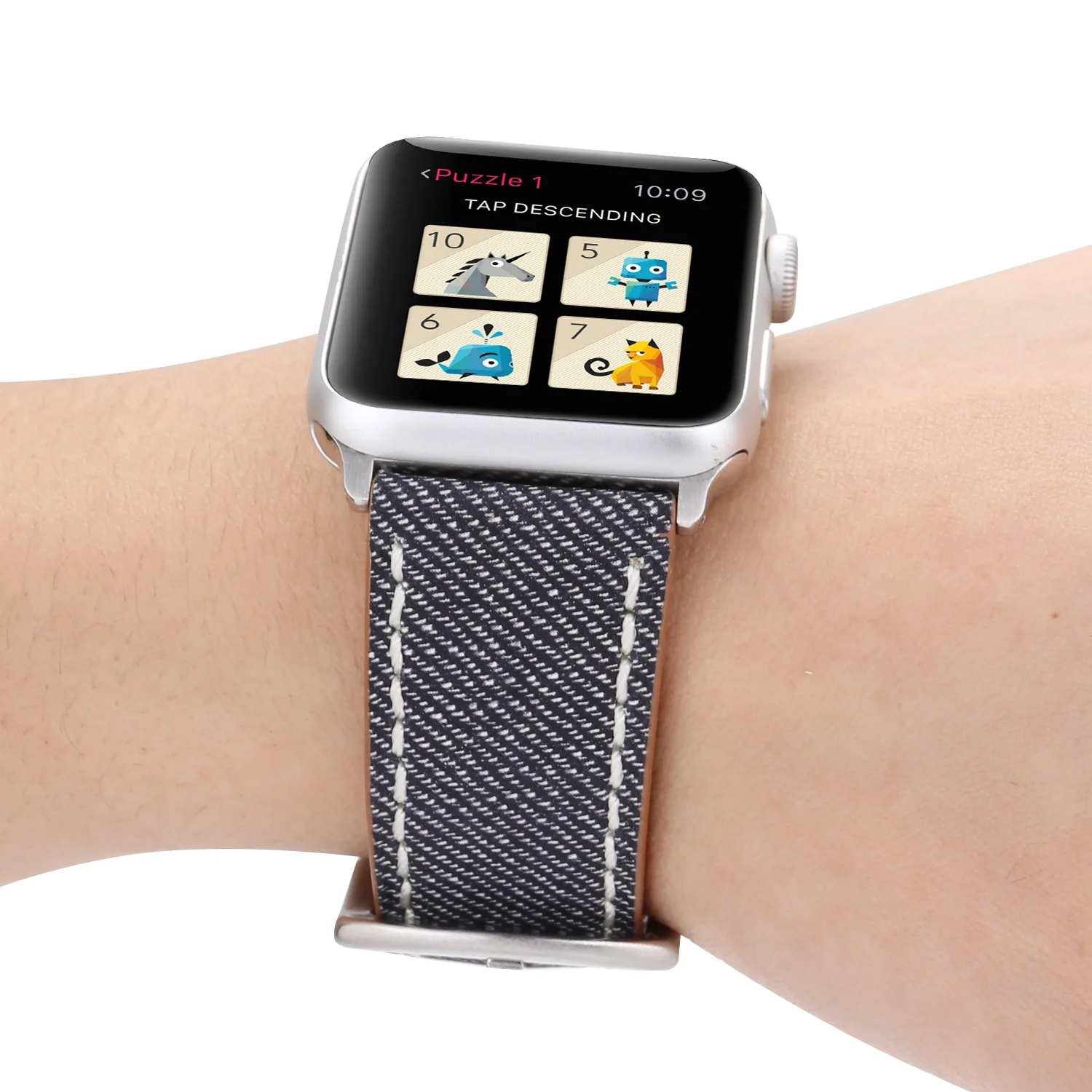 Ремешок для apple watch series 4 5 3 2 1 кожаный ремень для iwatch холст с классической пряжкой темно-синие джинсы 38 42 мм