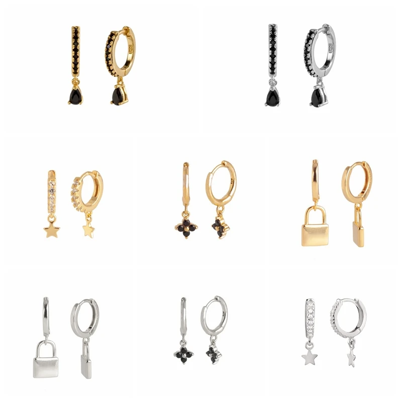 

Серьги женские из серебра 925 пробы, с черным цирконием, # свисающие Серьги