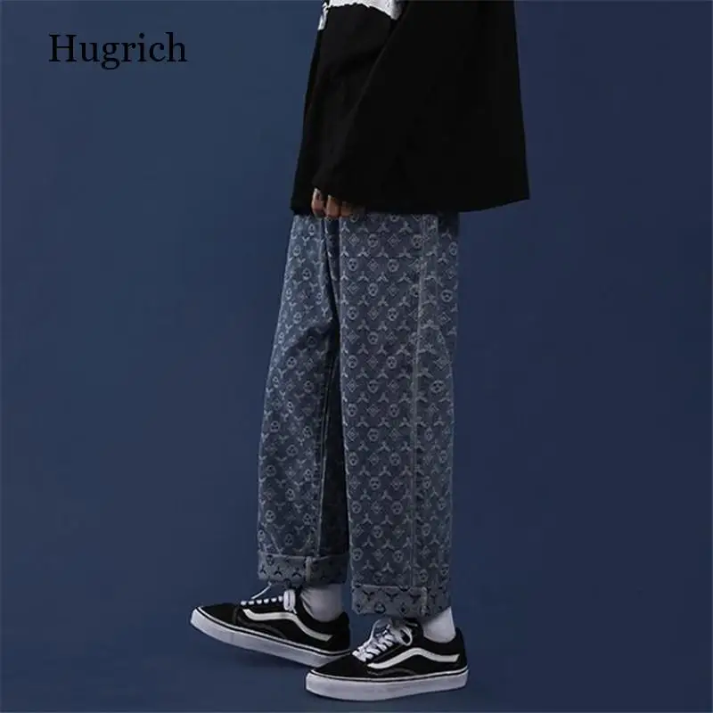 Джинсы мужские мешковатые с цветочным принтом брендовые дизайнерские брюки из