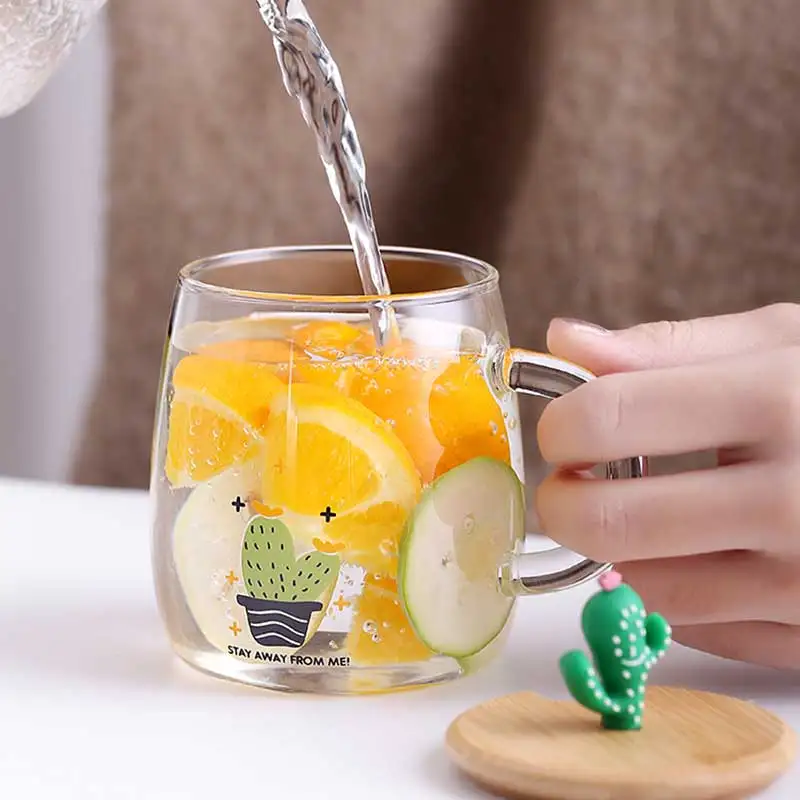 Креативная прозрачная стеклянная чашка С КАКТУСОМ клубничным ананасом молочная