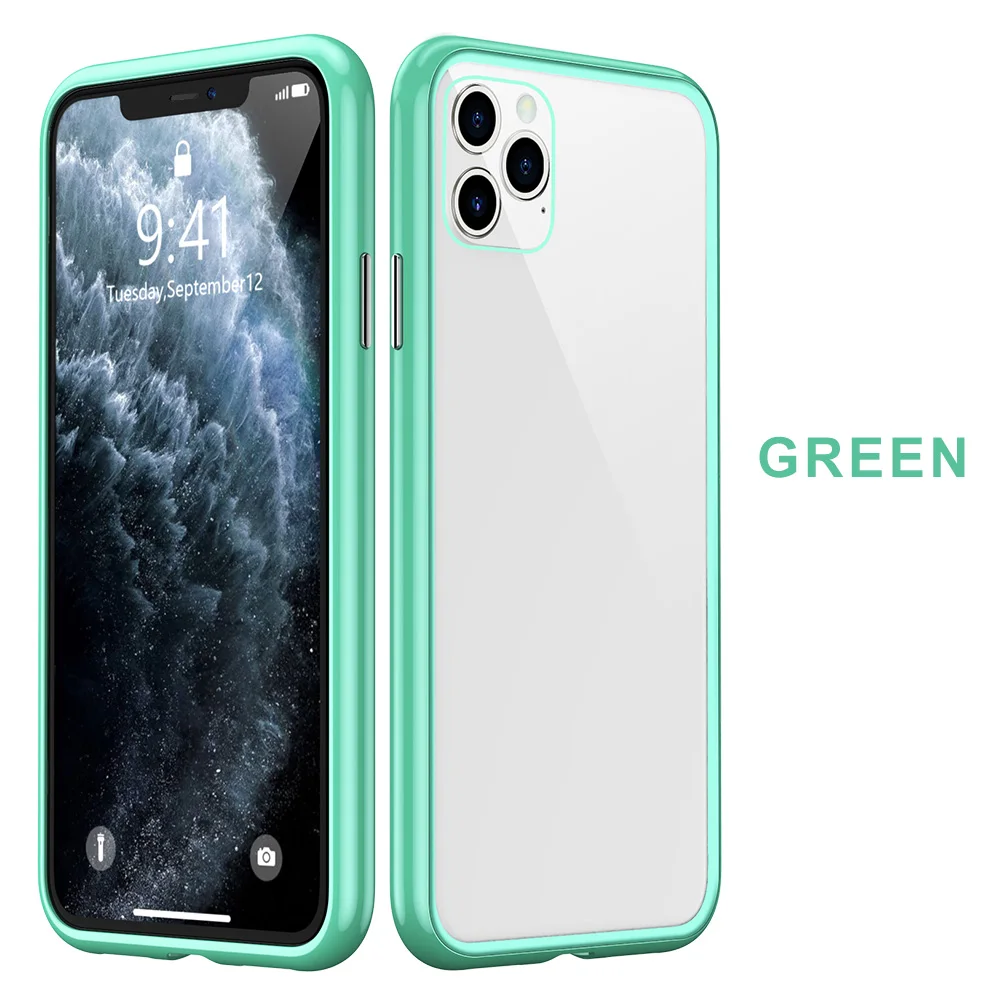 transparent green KISSCASE металлический магнитный чехол для iPhone X 7 8 7plus 8plus 11 Pro Max XR XS MAX чехол HD закаленное стекло магнит чехол для телефона крышка - Цвет: transparent green