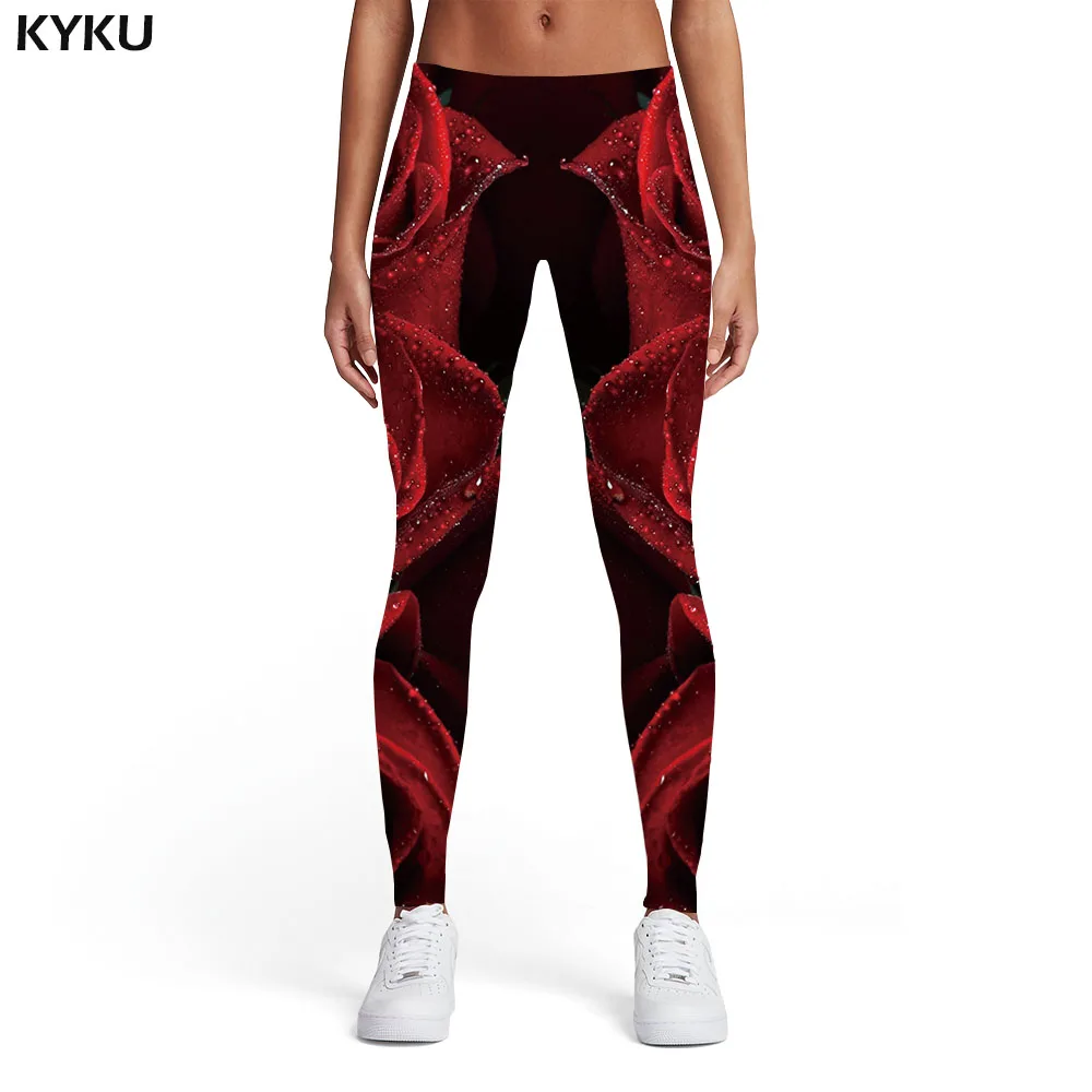 KYKU брендовые розовые леггинсы женские с цветочным принтом черные сексуальные