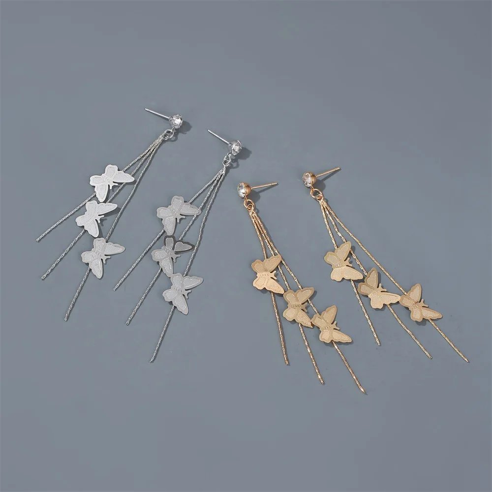 

2021 Fashion Long tassels Earrings Contracted butterfly Ear Clips pierced Earring Women Girls Jewelry