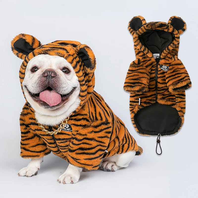 

Dog Hooded Jacket Thicken Fleece Cat Warm Outwear Coat Pet Cute Print Clothing with Hat Puppy Dogs