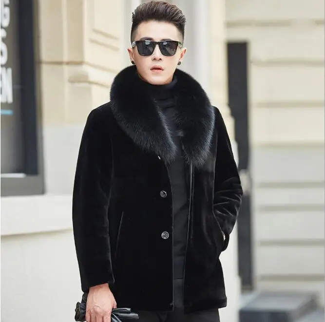 Осенняя Черная куртка из искусственной норки Мужская зимняя утолщенная теплая