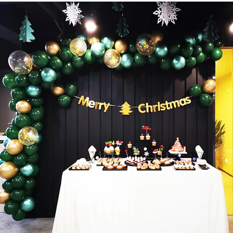 

62pcs/lot Dark Green latex Balloon Arch Kit Merry Christmas Birthday Party Gold Chrome Black Latex Balloon Decor Kid Garland Gif
