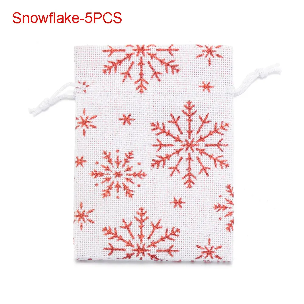 Snowflake-5PCS 1/5 шт, рождественские Винтаж натуральная Мешковина Подарочные мешки для конфет, Свадебный вечерние пользу мешок», «Лось», «Снежинка из натурального джута подарочная упаковка - Цвет: Snowflake-5PCS