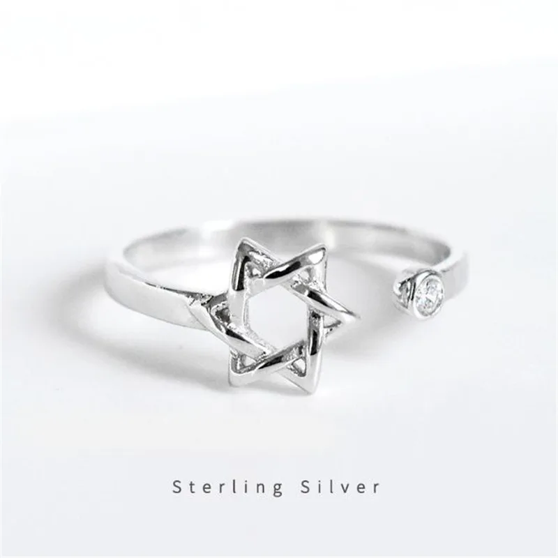 Женское кольцо с шестигранной звездой POFUNUO минималистичное цирконом ювелирное