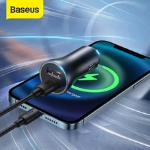 Baseus 40W Car Charger USB Car Charger Type C Dual Port Car Charger Quick Charge QC 3 PD 3 Phone Adapter For iPhone12 11 Xiaomi