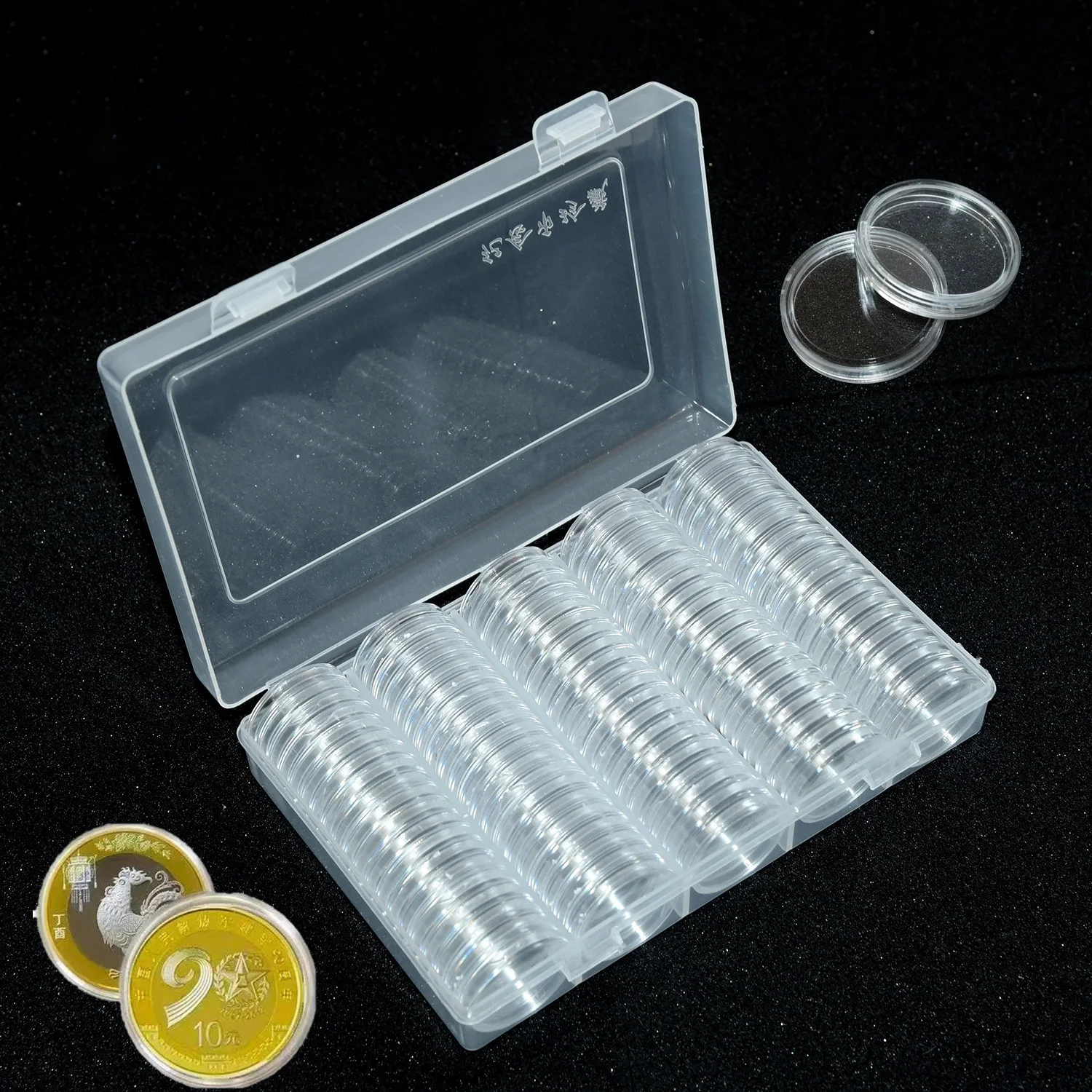 100pcs 27mm Round Plastic Holder Capsules Container with Storage Organizer Box Foam Gasket for Coin Collection Case | Дом и сад