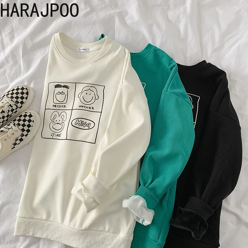 

Sweatshirt Harajpoo Women Cartoon Print Y2k Japanese 2021 Spring Fall New Casual Crewneck Long Sleeve Loose Plus Velvet Clothes
