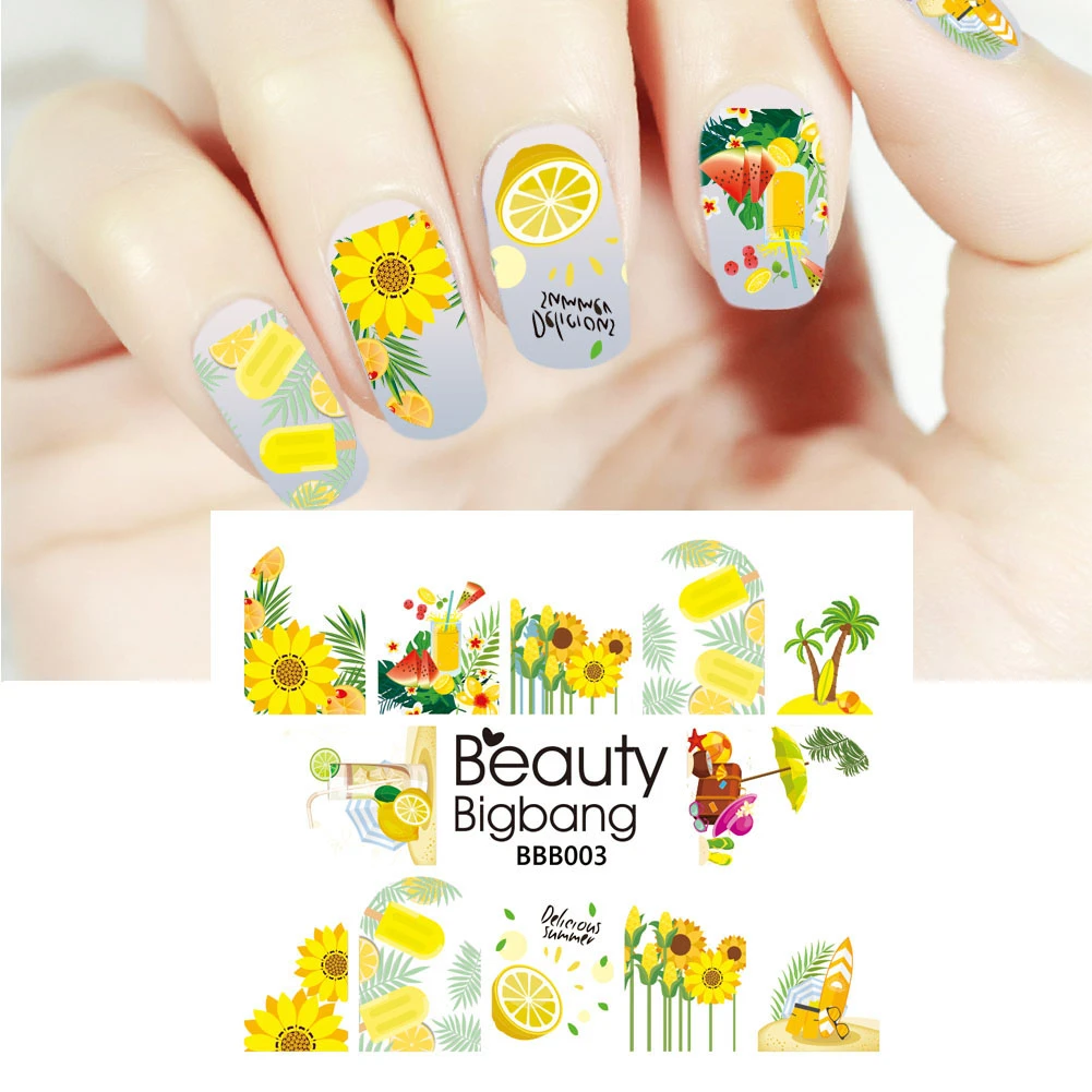 

BEAUTYBIGBANG 1Sheet Sunflower Designs DIY Decals Nails Art Water Transfer Printing Stickers Nail Art Sticker Decorations Tools