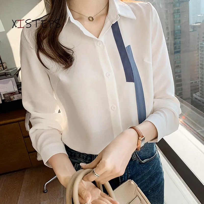 2021 Spring New Suit Blouses For Women Office Work Wear White Shirts Professional Long Sleeve Geometric Tops Ladies Clothes