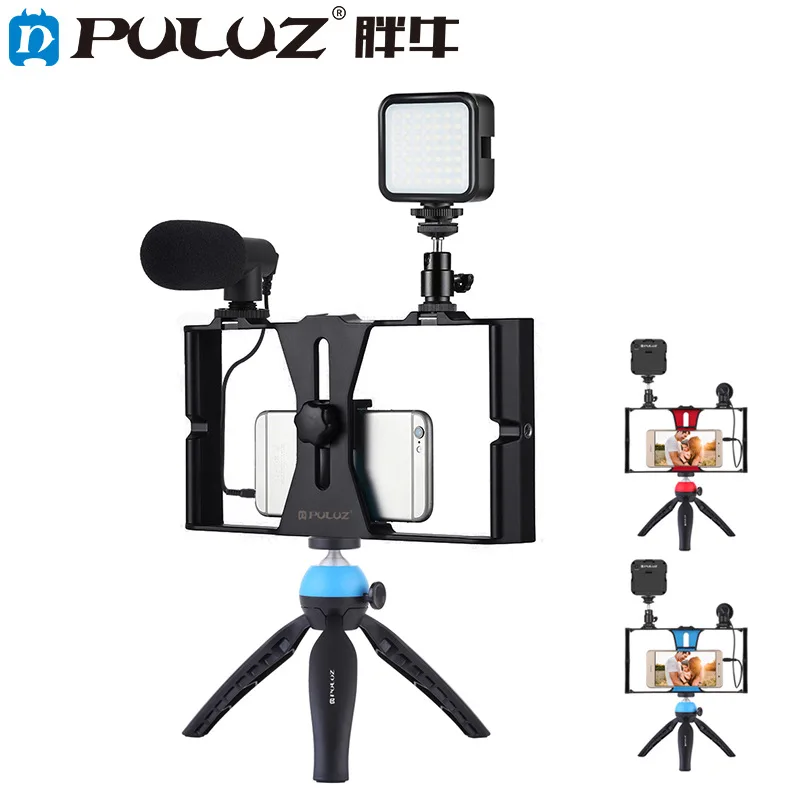 

4 in 1 Vlogging Live Broadcast LED Selfie Fill Light Smartphone Video Rig Kits Microphone + Tripod Mount + Cold Shoe Tripod Head