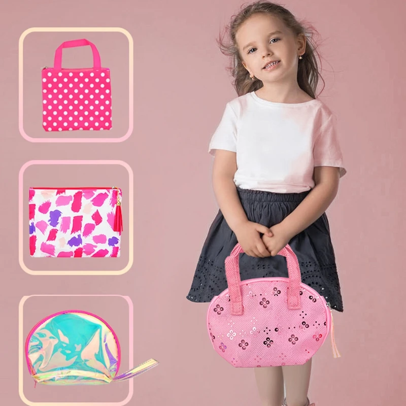 

Girls Make Up Toy Set Pretend Play Princess Pink Makeup Beauty Safety Non-toxic Kit Toys for Girls Dressing Cosmetic Travel Bag