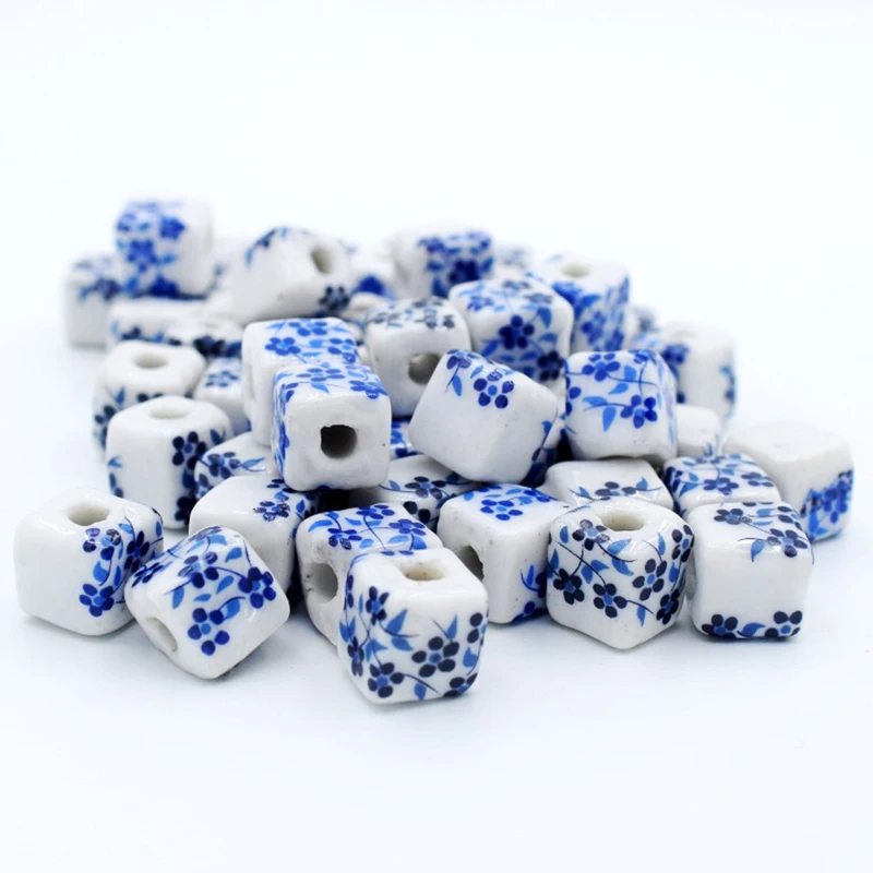 Beadtales 20 шт./лот 8*8 мм квадратной формы керамические бусины Цветок графика
