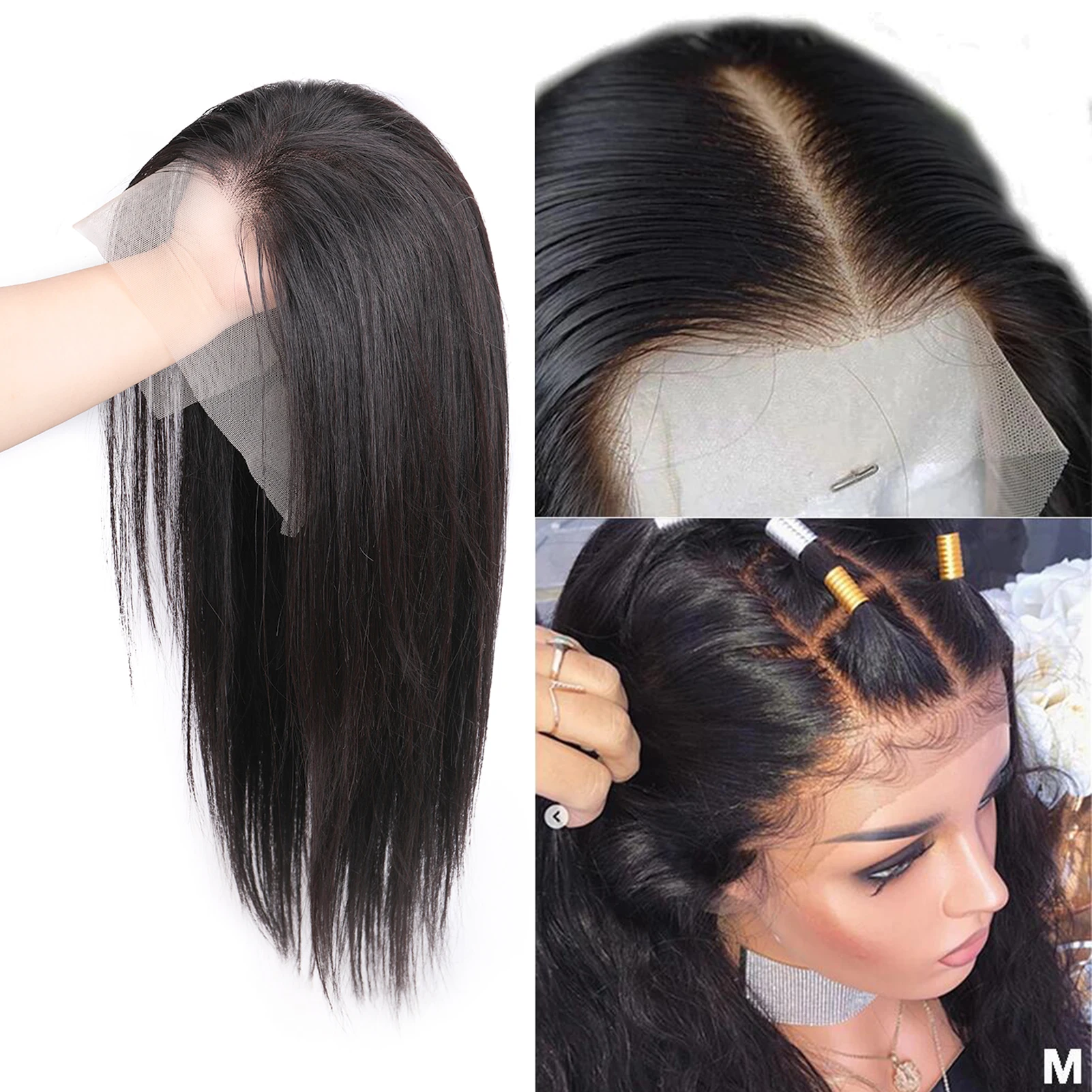 

Civrie 20inch Straight Lace Front Wigs13x4 natural black virgin remy Human Hair 180% Density Brazilian Human Hair Wig with Baby