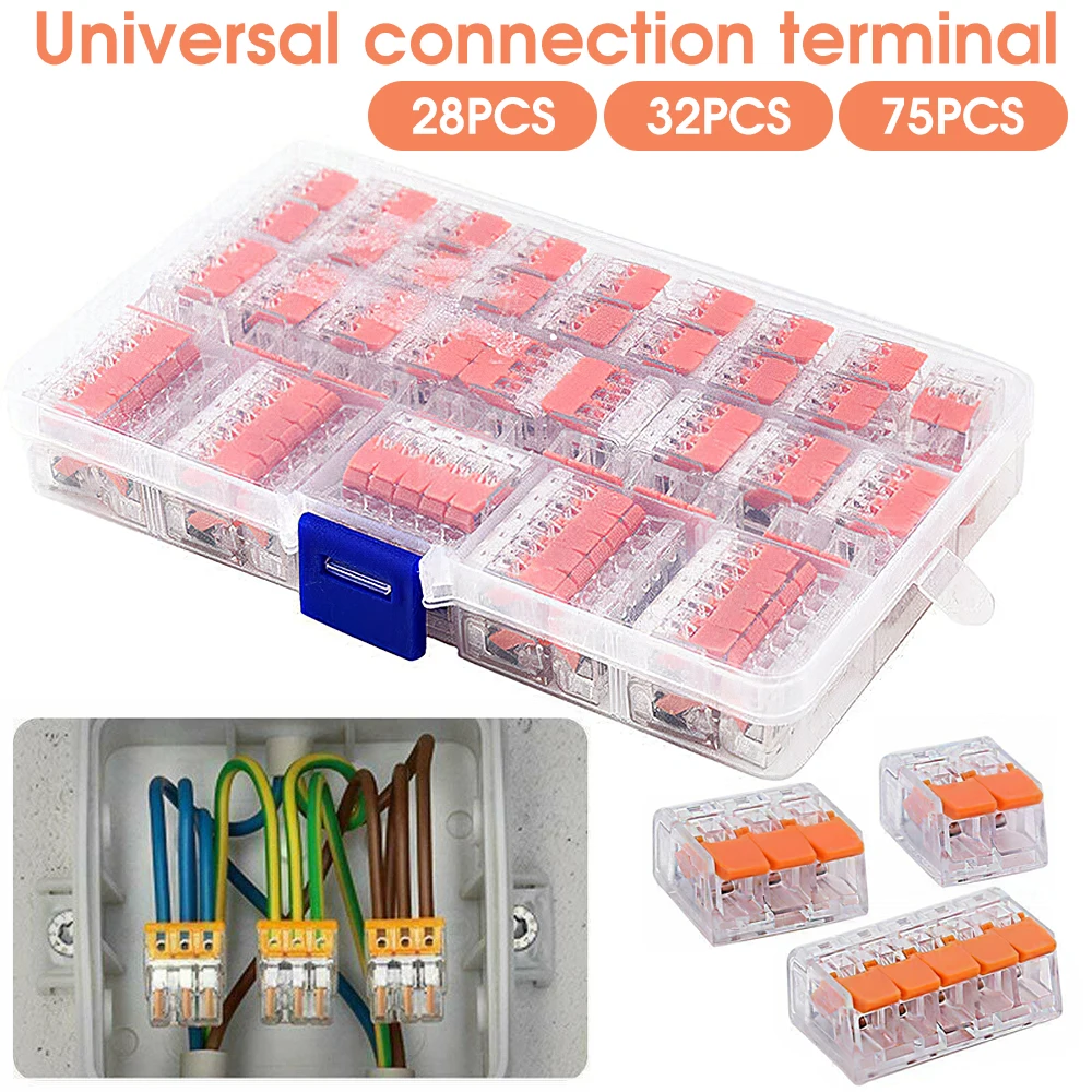 

75Pcs Universal Wire Connector Terminal Push-in Mini Quick Electrical Cable Connector 2/3/5 Pins Wire Block Clamp Terminal