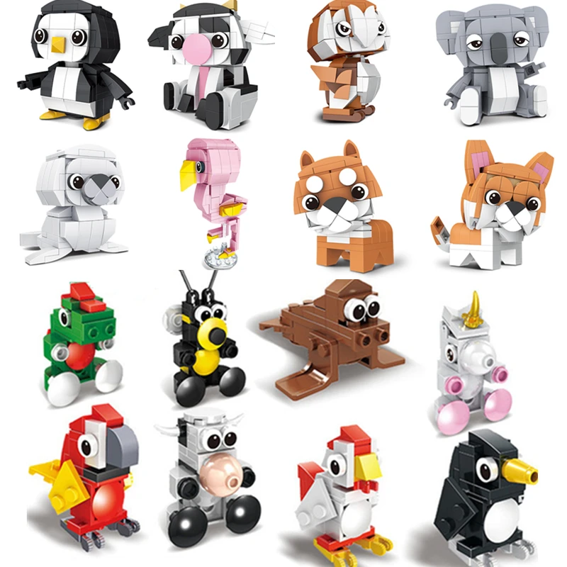 

ideas Animals Series Dog Bear Chickens Parrot Penguin Koala Cow Flamingo owl Building Blocks Model Sets Bricks Classic Movie Toy