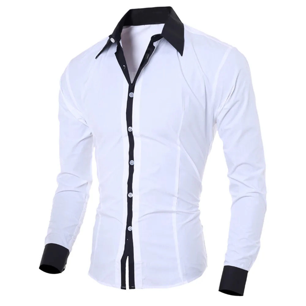 

Men White Shirt Patchwork Social Dress Shirt Autumn Spring Solid Long Sleeve Slim Fit Male Top Office Casual Button Shirt 2022