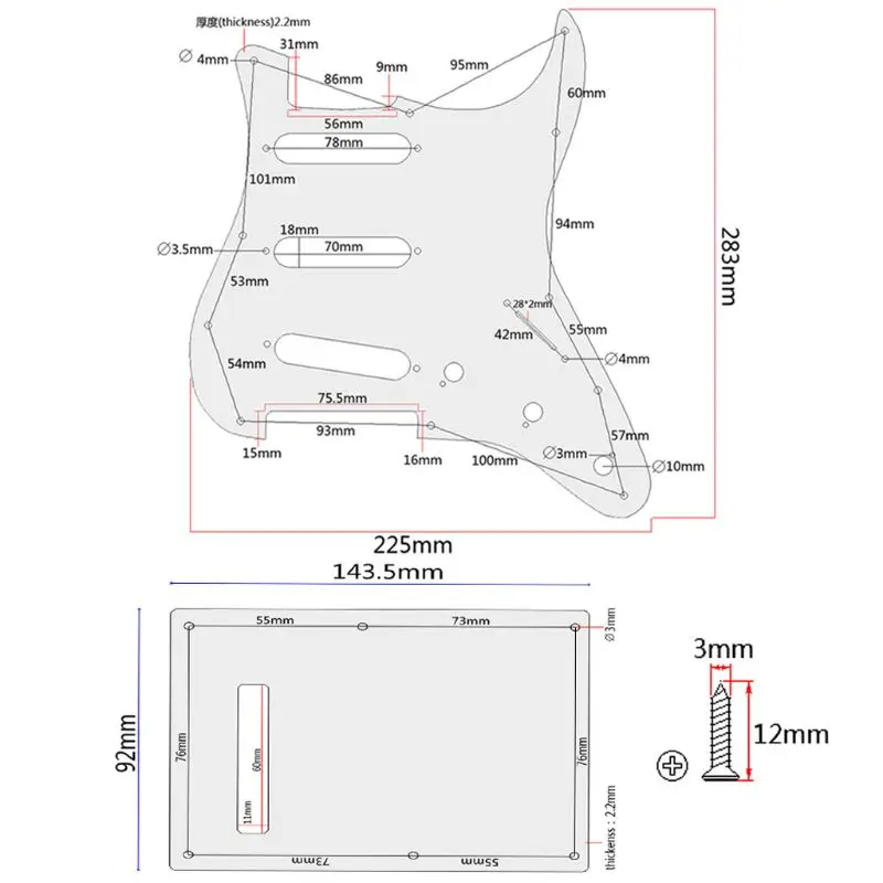

1set SSS Electric Guitar Pickguard Back Plate Pickup Cover Knobs Tips for st SQ Accessories Parts K3NC