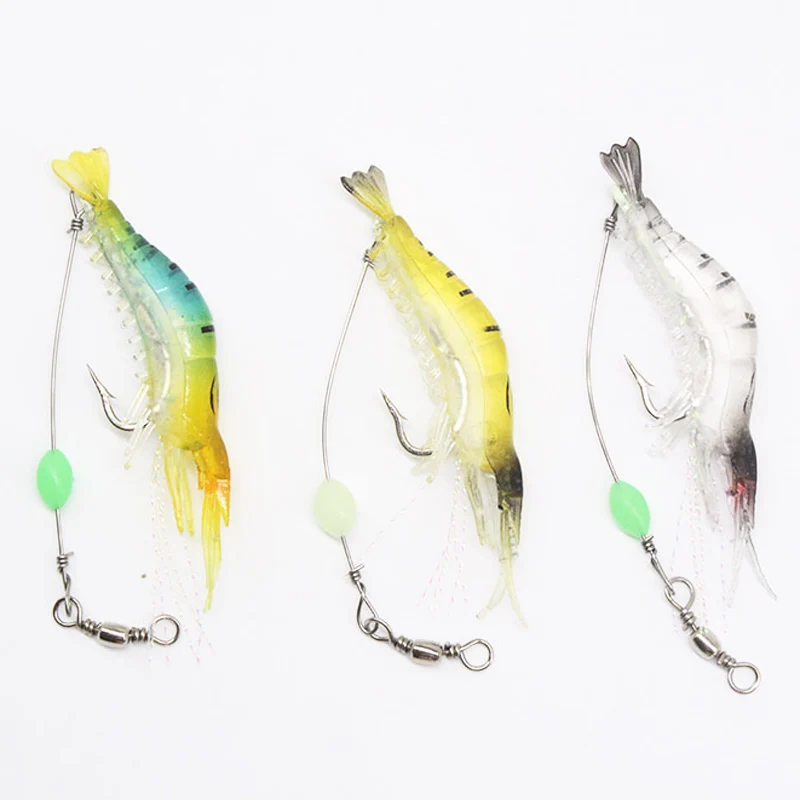 

POETRYYI Hot Sale 7Pcs 9cm 6g Simulation Prawn Fishing lure Multicolor Luminous Tackle Bait Sea fishing Soft bait fishing tool
