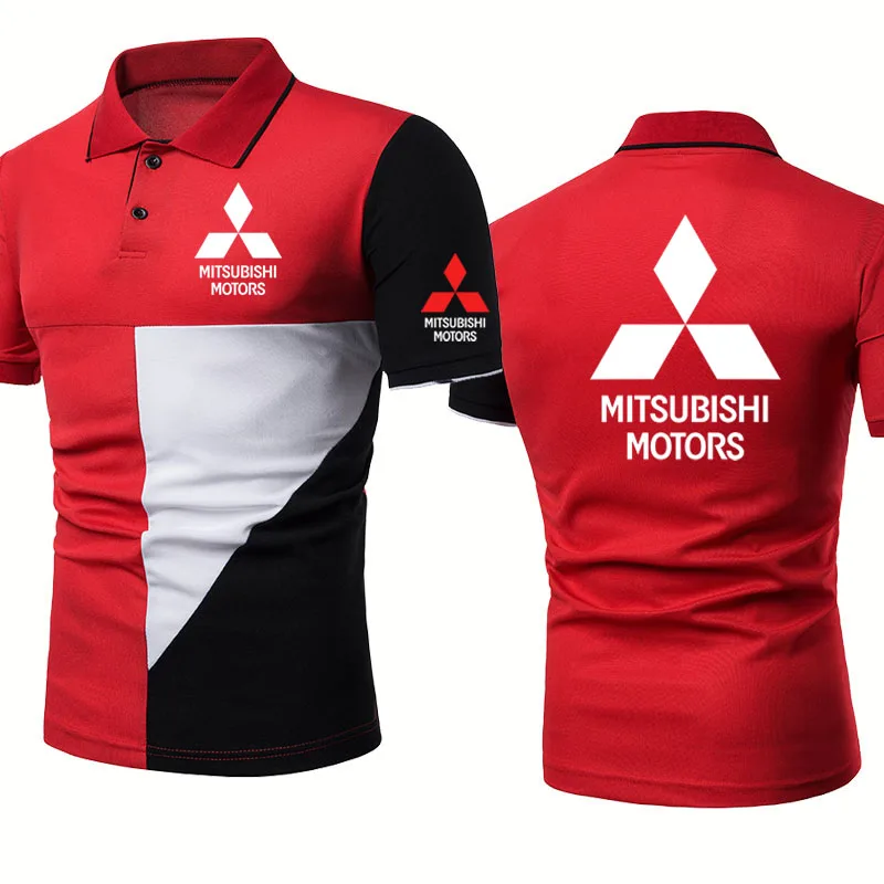 

Summer Mens polo shirt Mitsubishi Car Logo Printing Fashion casual trend Splicing high quality cotton Mens tops short sleeve