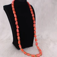 dudo 40 inches 15mm nature coral jewelry set orange red african necklace set for groom men nigerian wedding beads traditional
