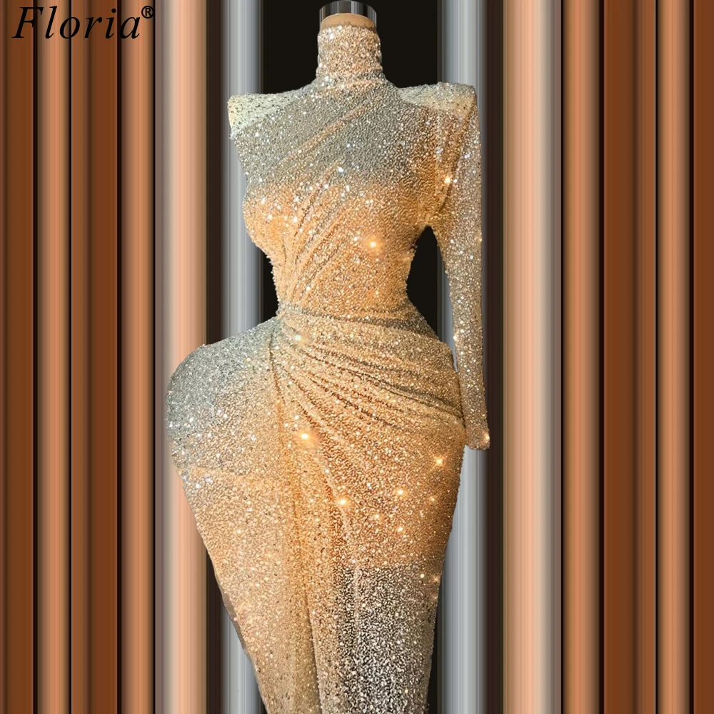 

Dubai Muslim Evening Dresses Long Mermaid Evening Gowns Shiny One Shoulder Arabic Robe De Soiree Floor Length Prom Dress Party