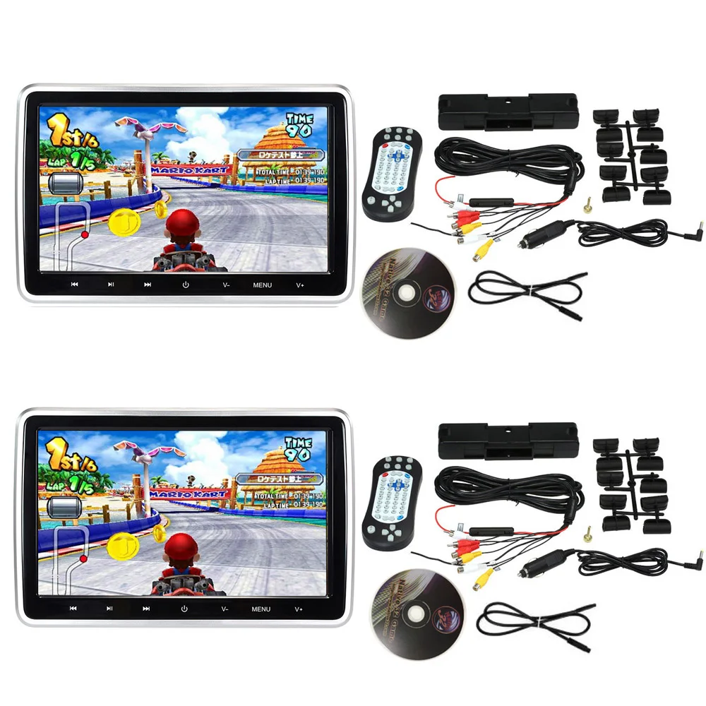 $91.11 2x 10.1 Inch Car DVD Headrest Monitor Video Player 1024x600 HD Digital Screen Touch Button Game Remote Control USB/SD/HDMI/IR/FM