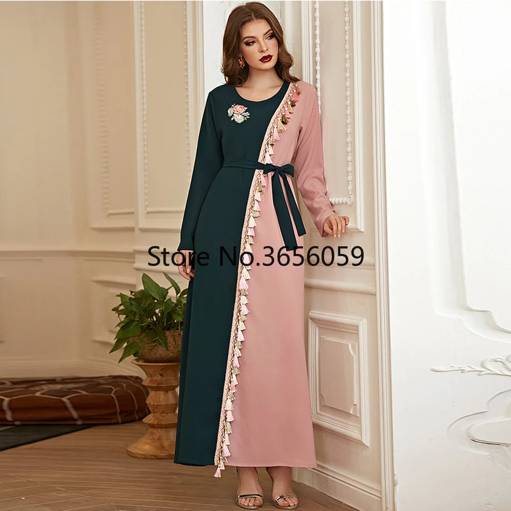 Женское платье макси в стиле ретро зеленое розовое мусульманское с 3D цветами