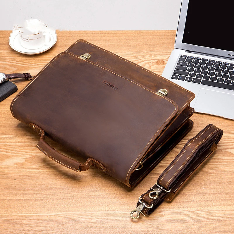 Портфель мужской из 100% натуральной кожи брендовый винтажный мессенджер Крейзи