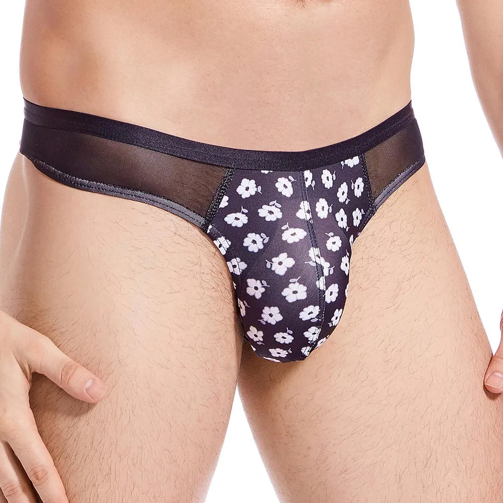 

Mens G String See Through Mesh T-back Underwear Breathable Thong Floral Panties Gay Underwear Men Printed Briefs Mesh Bikini Hot