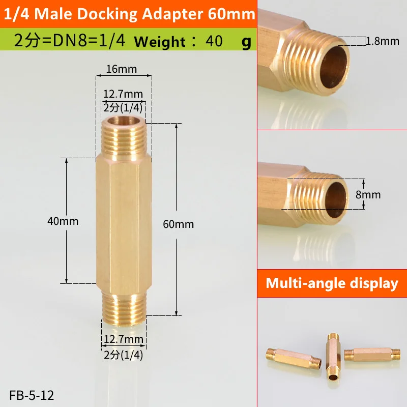 

Медная наружная прямая удлинительная труба с внешними зубьями с резьбой 1/8 1/4 3/8 1/2 переходник с наружной резьбой на наружную резьбу для воды, масла, Газа