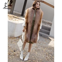 fursarcar 2021 new real cross mink fur jacket women winter natural fox fur collar coat fashion luxurious mink outwear plus size