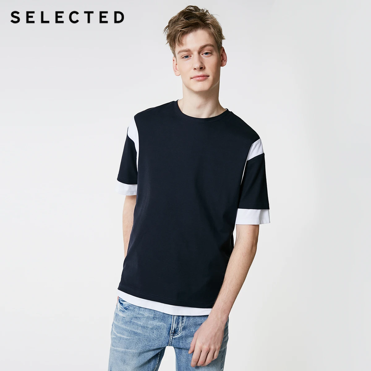 Мужская футболка с короткими рукавами из 100% хлопка цветными блоками|Мужские