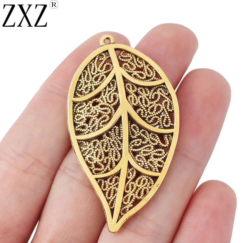 ZXZ 10 шт Антикварные Золотые Большие филигранные подвески в виде листьев для