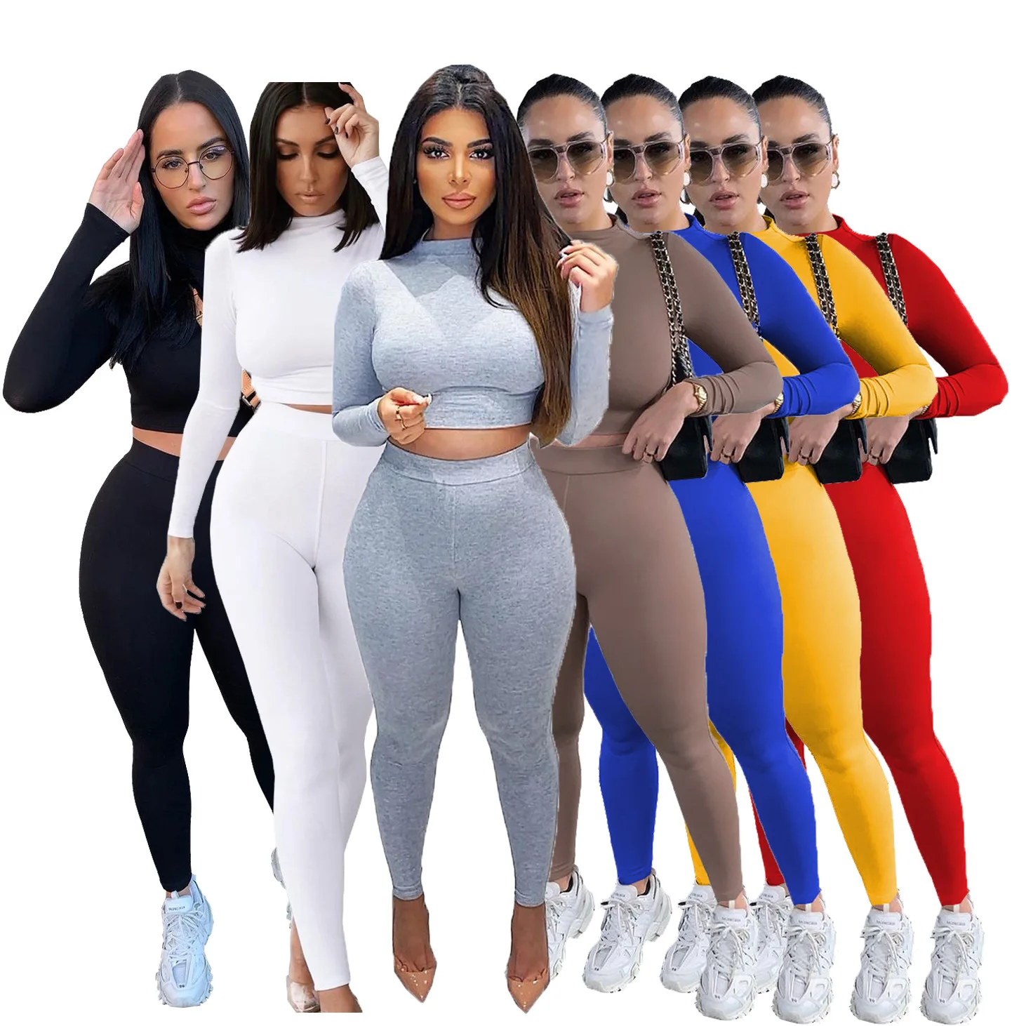 

Women Tracksuits Turtleneck Long Sleeve Top And leggings Matching Set Two Piece Set Streetwear Sportswear