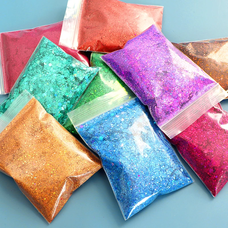 

19Pcs 50G Holographic Mixed Hexagon Chunky Glitter Silver Nail Sequins Laser Sparkly Flakes For Manicure Nails Art Decorations