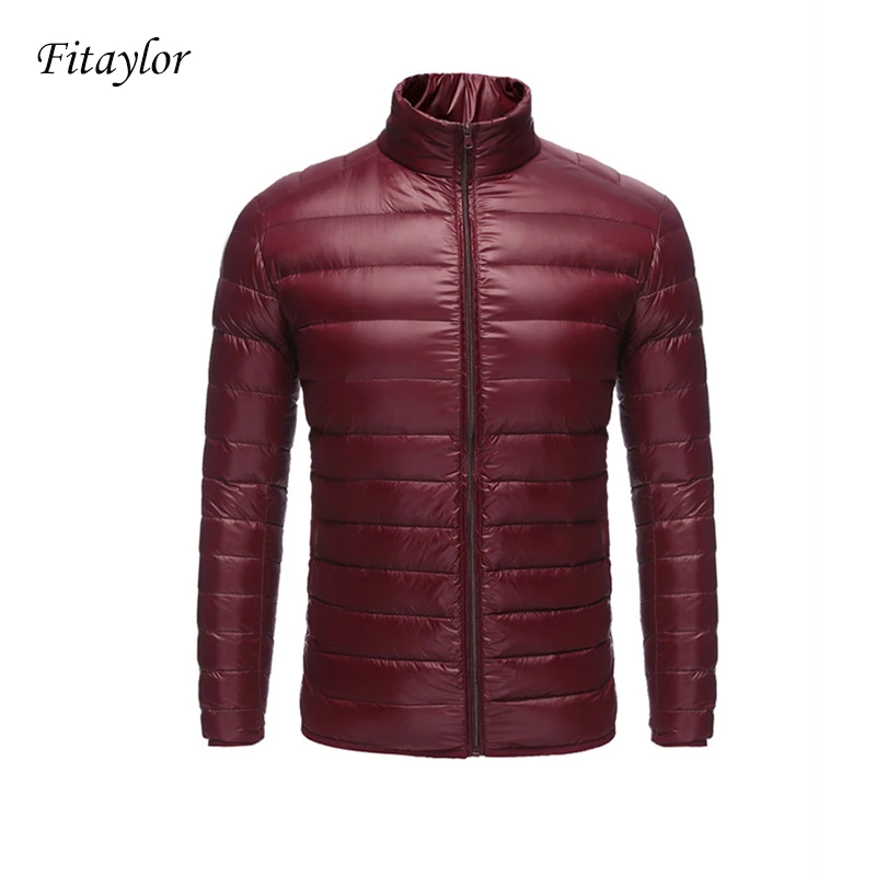 Fitaylor, осенне-зимняя мужская куртка, тонкое пальто, 90% утиный пух, ультра-светильник, тонкий, стоячий воротник, теплая парка, зимняя повседневная верхняя одежда