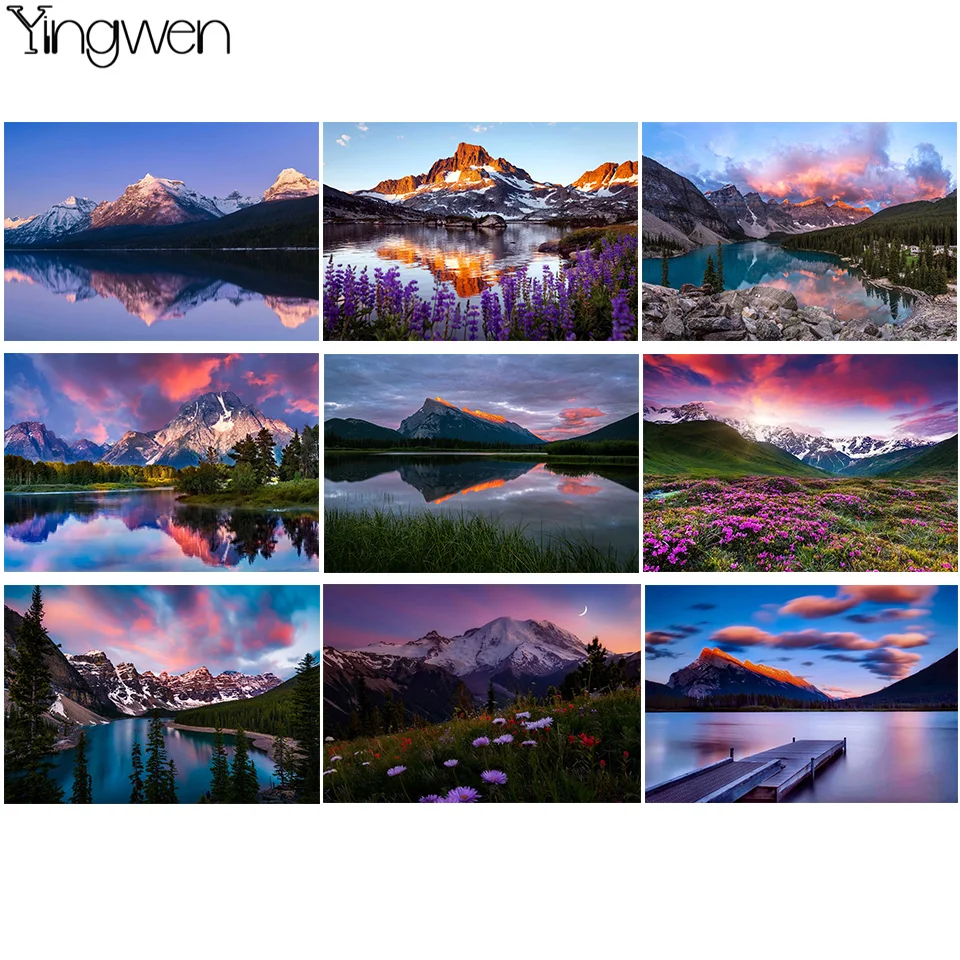 5D полноформатная алмазная живопись озеро лес Горный пейзаж настенные бусины