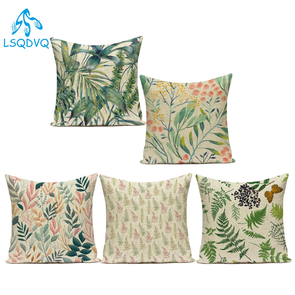 

Декоративная диванная подушка из полиэстера, наволочка с зелеными листьями растений для дивана, дома, гостиной