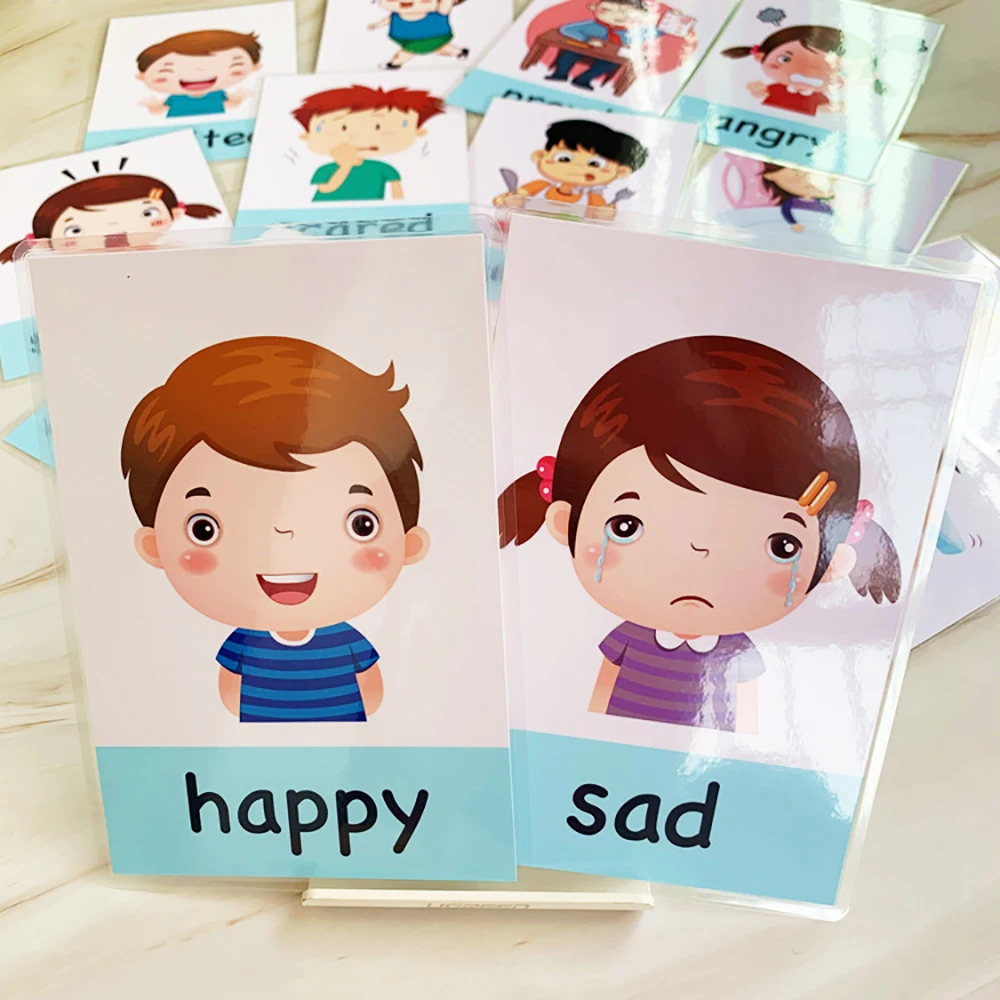 

Montessori Baby Emotion Learning Card Cartoon English Emotion Flash Cards for Child Funny Memory Exercise Game