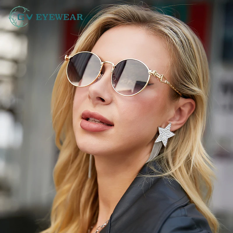 

Classic round frame Women trendy fashion Sunglasses Europe and America retro outdoor vintage travel party sun glasses GV eyewear