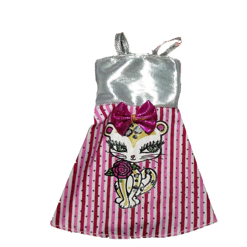 Розовый бант кошка с принтом куклы наряды платье для Барби вечернее Vestido Короткое