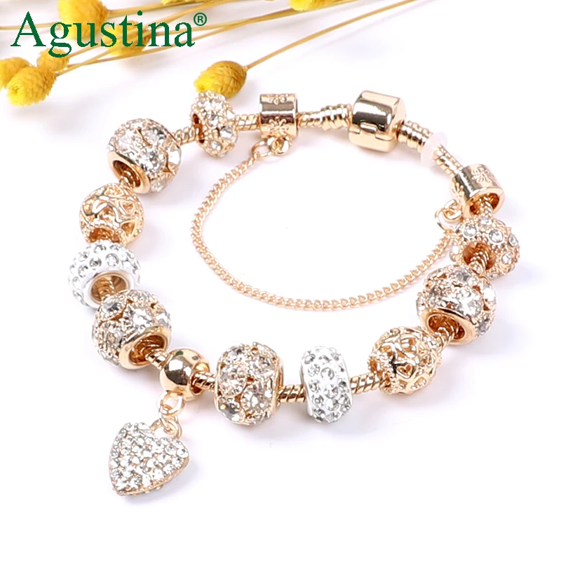 

Agustina 2020 Beads Bracelet For Women Charm Heart Bracelet Fashion Jewelry Crystal Bracelet Gold Snap Button Rhinestone Luxury