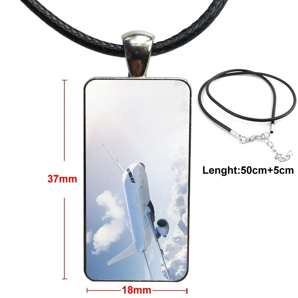 

Steel Color Glass Cabochon With Rectangle Shaped Pendant Choker Necklace For Women Gifts Boy Beautiful Airplane In The Sky