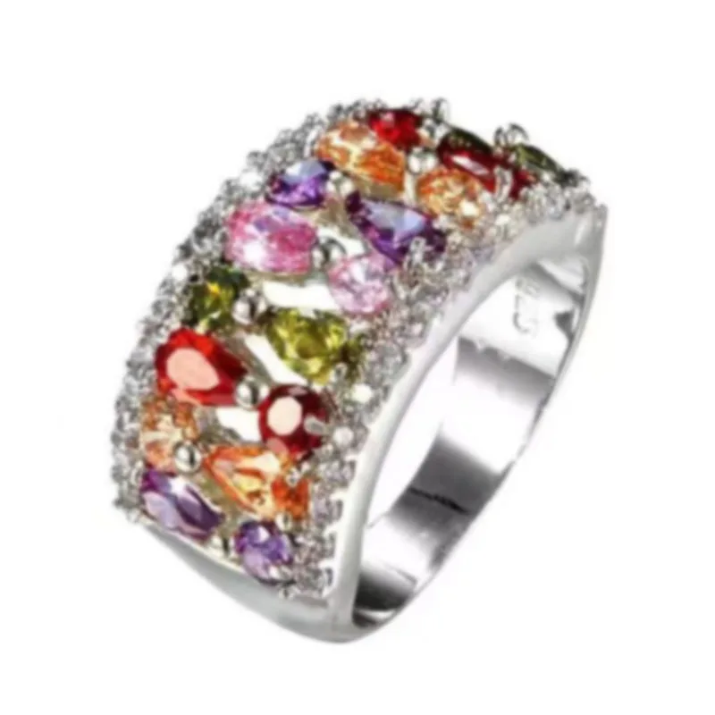 

Authentic Pure Silver Color Band Promise Rings for Women Wedding Engagement Colorful Sparkling Cubic Zircon